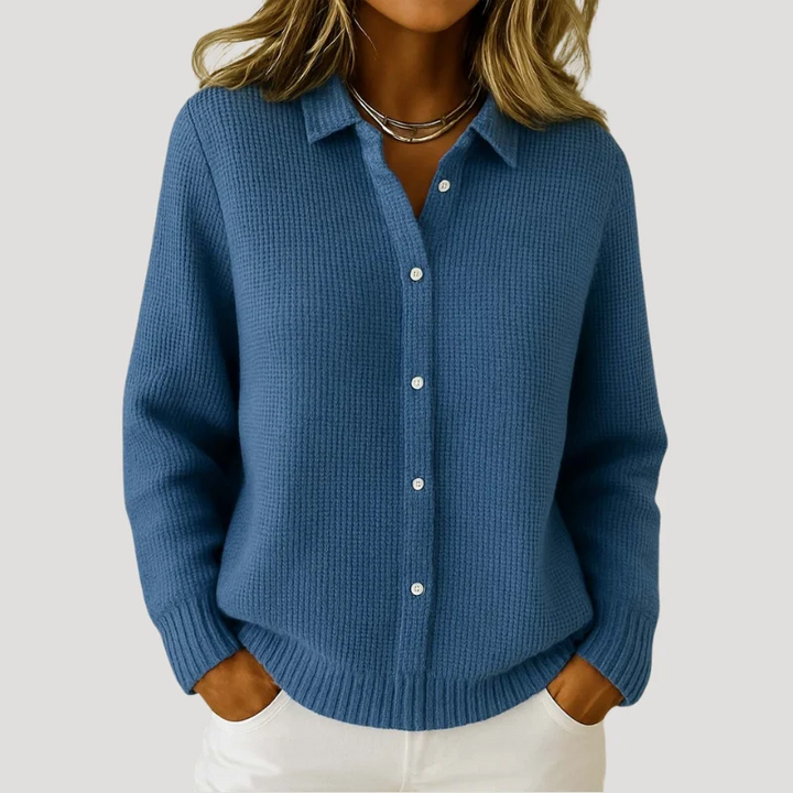 Women's Cardigan Button Down Collared Long Sleeve Ribbed Knit