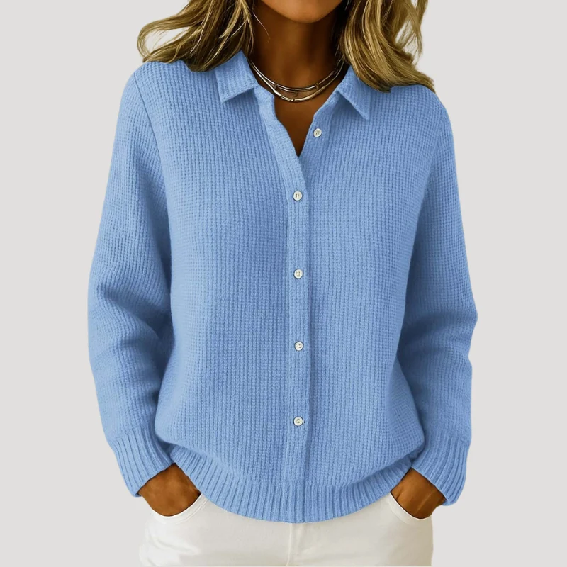 Women's Cardigan Button Down Collared Long Sleeve Ribbed Knit