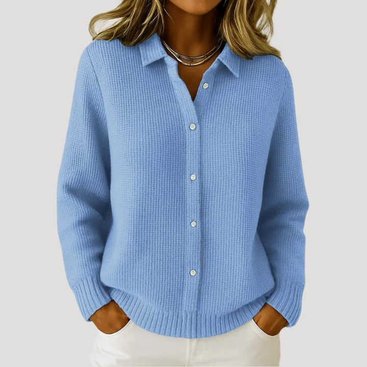 Women's Cardigan Button Down Collared Long Sleeve Ribbed Knit