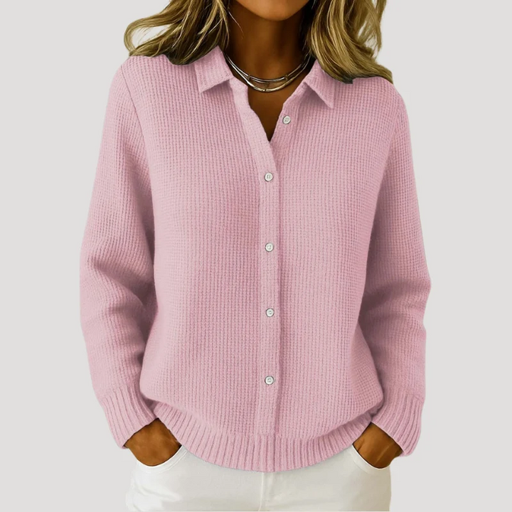 Women's Cardigan Button Down Collared Long Sleeve Ribbed Knit